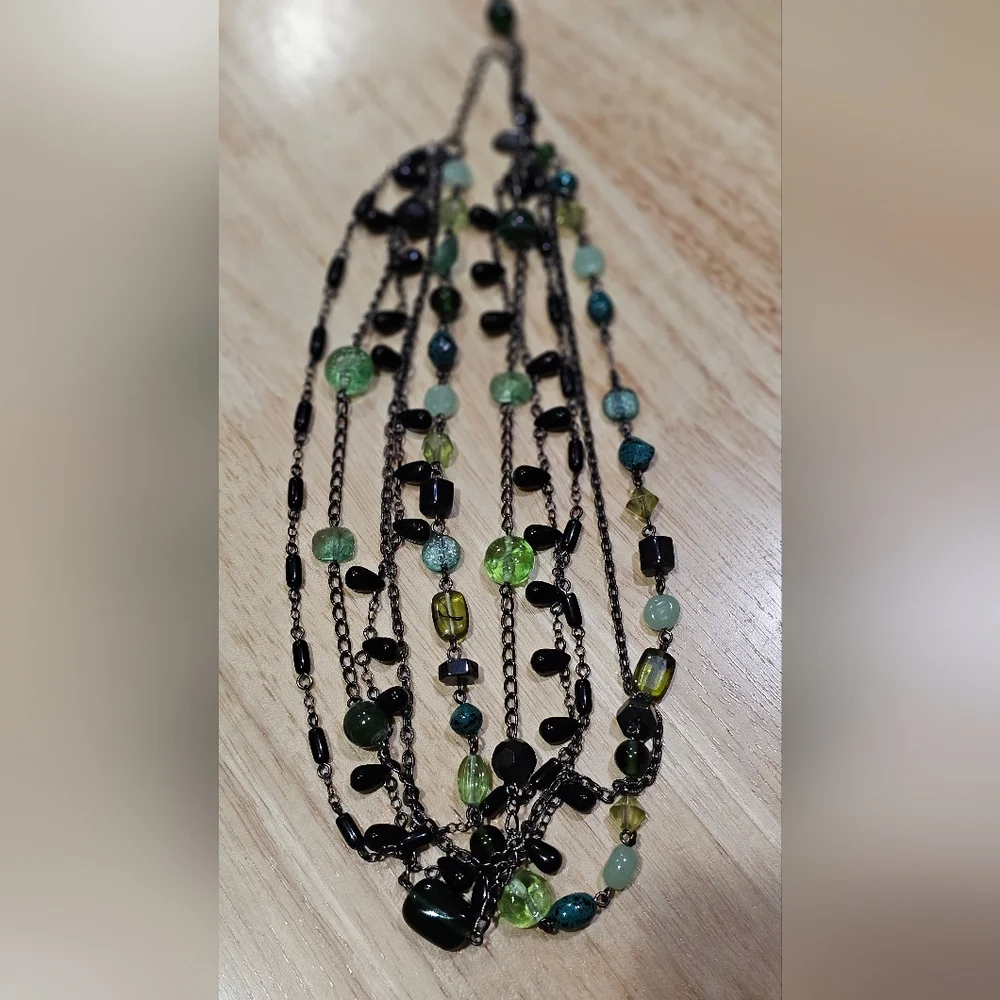 Lia Sophia Multi-Strand "Herb Garden" Green Glass Resin Beaded Necklace 17-20in - Picture 2 of 12